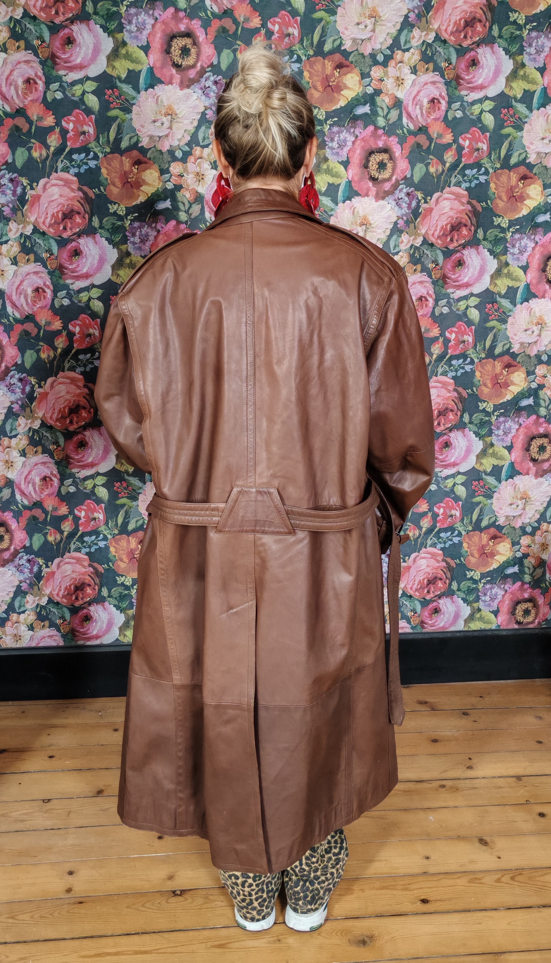 Trench cuir vintage brun